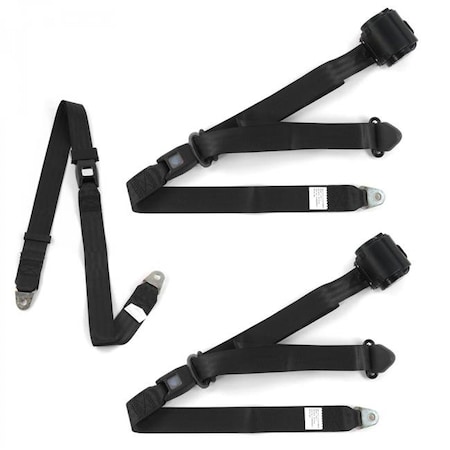 Geared2Golf Standard 3 Point Black Retractable Bench Seat Belt Kit with 3 Belts for 1958-1988 AMC GE1350014